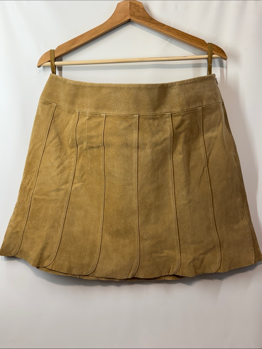 Boston Proper Genuine Leather Pleated Skirt Tan Camel Size 14